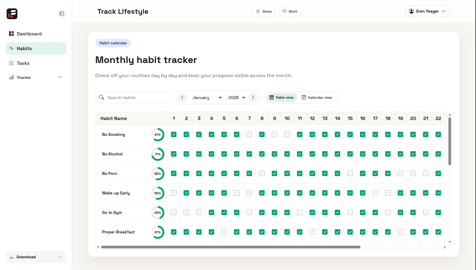 Foxy habit tracker on desktop